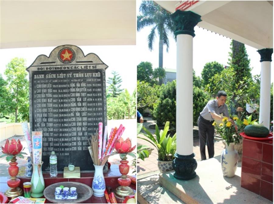 Dâng hương tại nghĩa trang Liệt sĩ thôn Lưu Khê, xã Liên Bạt, huyện Ứng Hòa, Hà Nội.