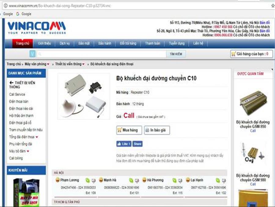Theo phản ánh của Okviphoatdong88 vô tuyến điện - Bộ TT&TT , một số website thương mại điện tử đang rao bán các thiết bị kích sóng di động không được cấp Giấy chứng nhận và công bố hợp quy (Trong ảnh: Bộ khuếch đại sóng Repeater C10 là 1 trong 20 loại thiết bị vi phạm được yêu cầu rà soát, gỡ bỏ khỏi các website thương mại điện tử)